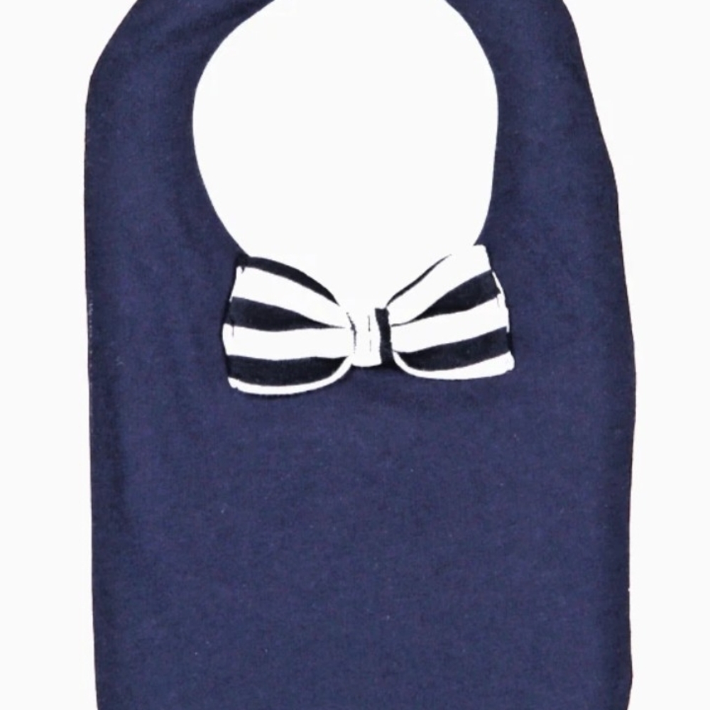 Rabbit Skins Baby Bib Burp Cloth, Navy Blue with White Striped Bow